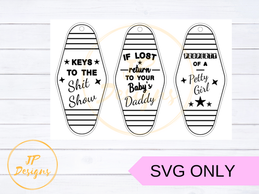 Funny Hotel Keychain SVG Cut Files, Retro Motel Keychain Sayings SVG