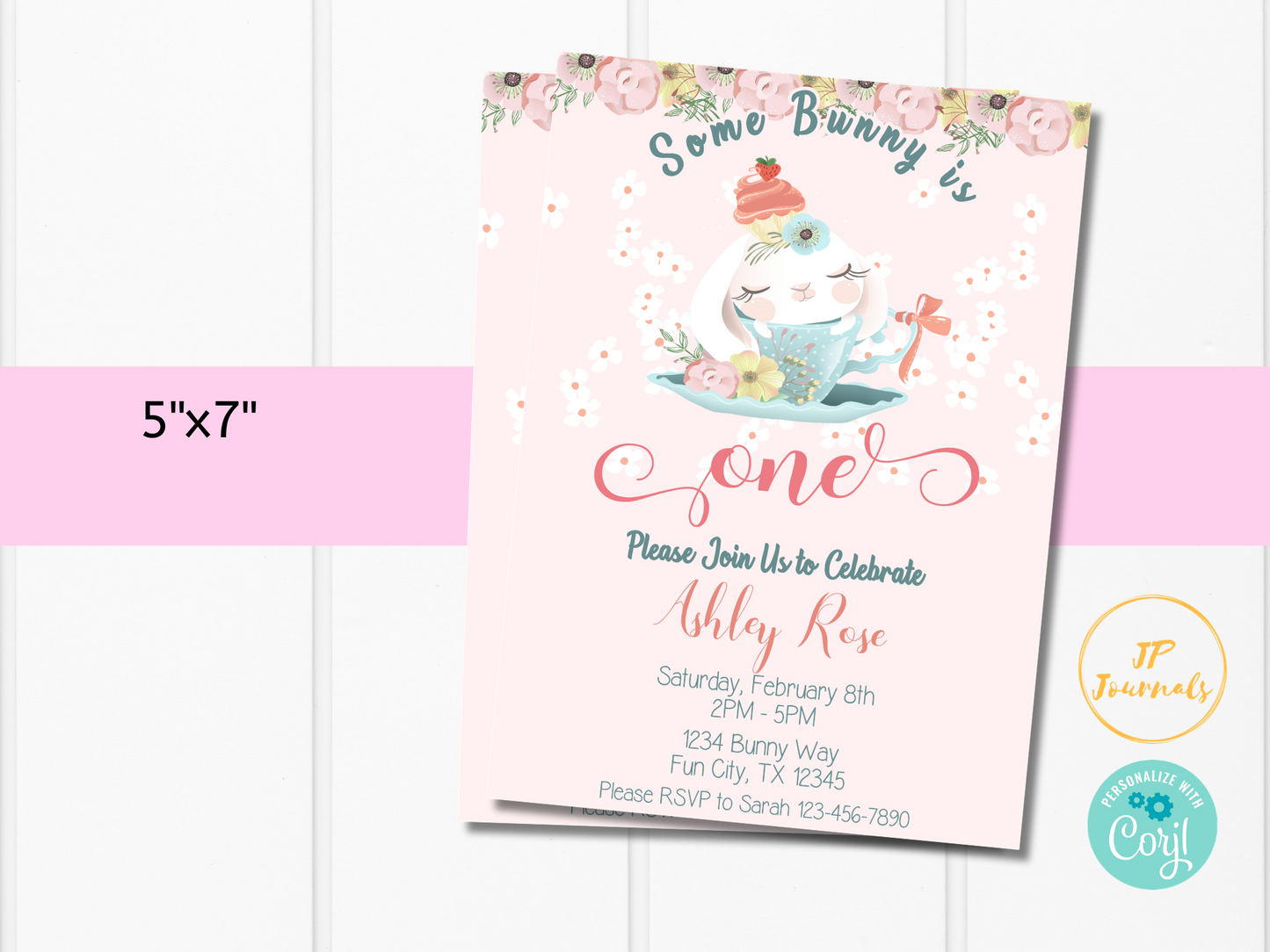 Easter First Birthday Party Invitation - Printable Bunny Rabbit Invite for Girl Turning One - Some Bunny is One