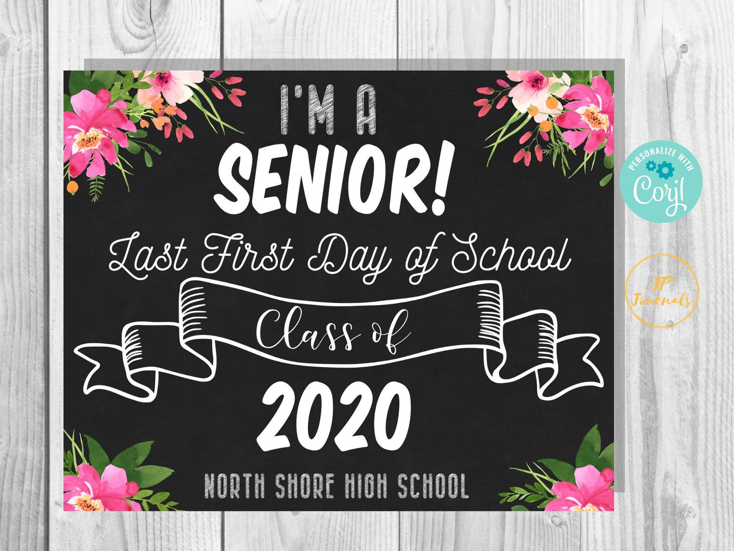 Pretty Floral Last First Day of School Senior Printable Sign