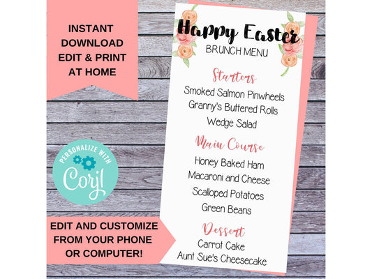 Printable Easter Brunch Menu Card 