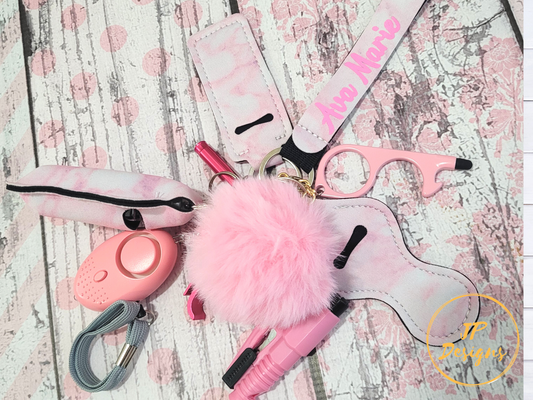 Personalized Pink Safety Keychain Set