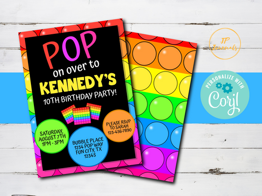 Pop It Bubble Pop Fidget Toy Birthday Party Invitation Template - Edit & Print - Printable Invitation for Boys and Girls