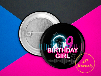 Music Themed Birthday Party Pin Button for Girls, Musical Social Media, Birthday Party Outfit Accessory for the Birthday Girl