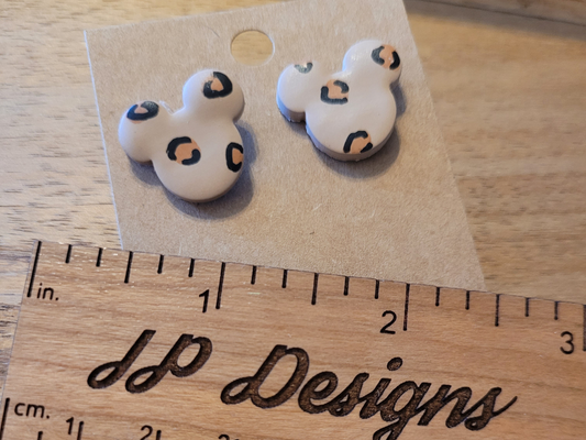Mouse Cheetah Print Clay Earrings