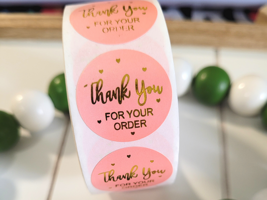 Pink and Gold Foil Thank You for Your Order Wholesale Packaging Sticker Roll