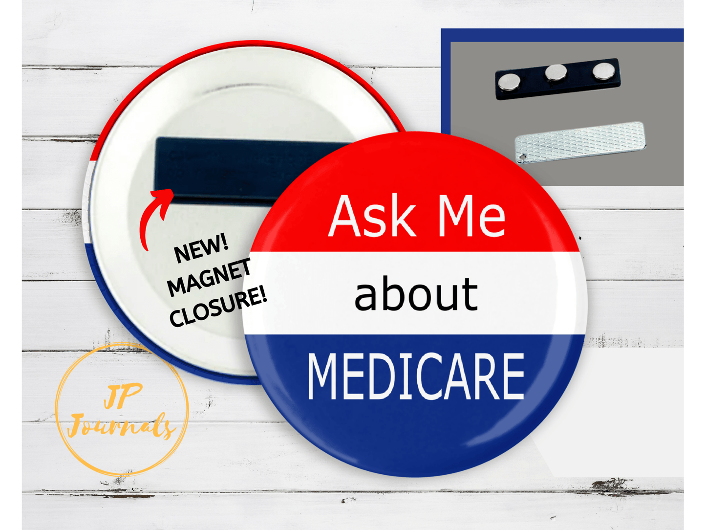 Ask Me About Medicare - Medicare Promotion And Marketing Pin Back Button for Insurance Agents, Brokers, Activists - Medicare for All
