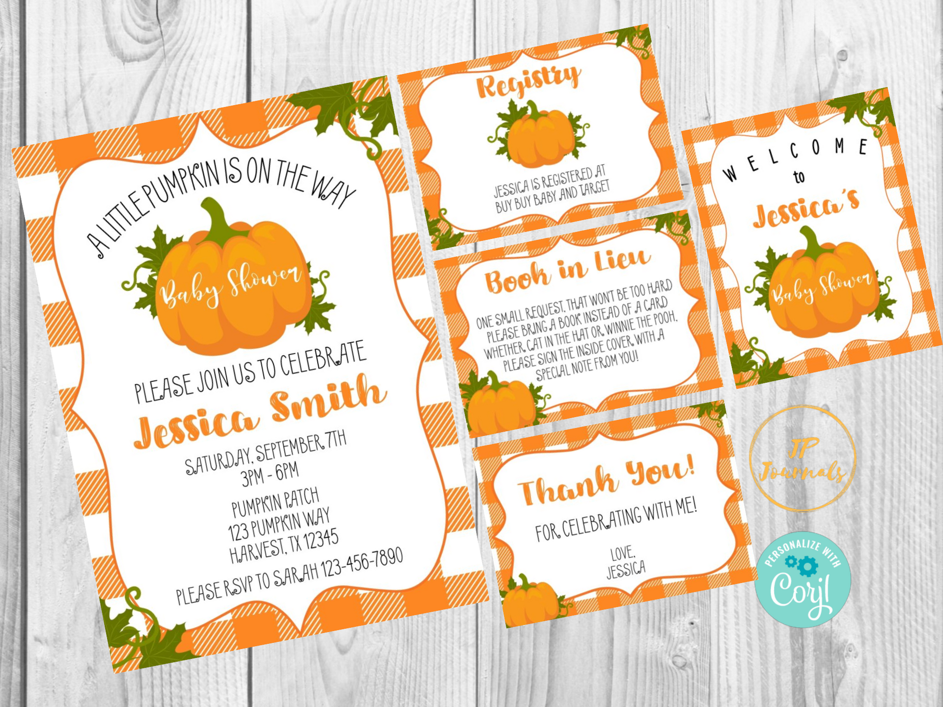 Pumpkin Baby Shower Invitation 2 - FREE thank you card – Dazzle