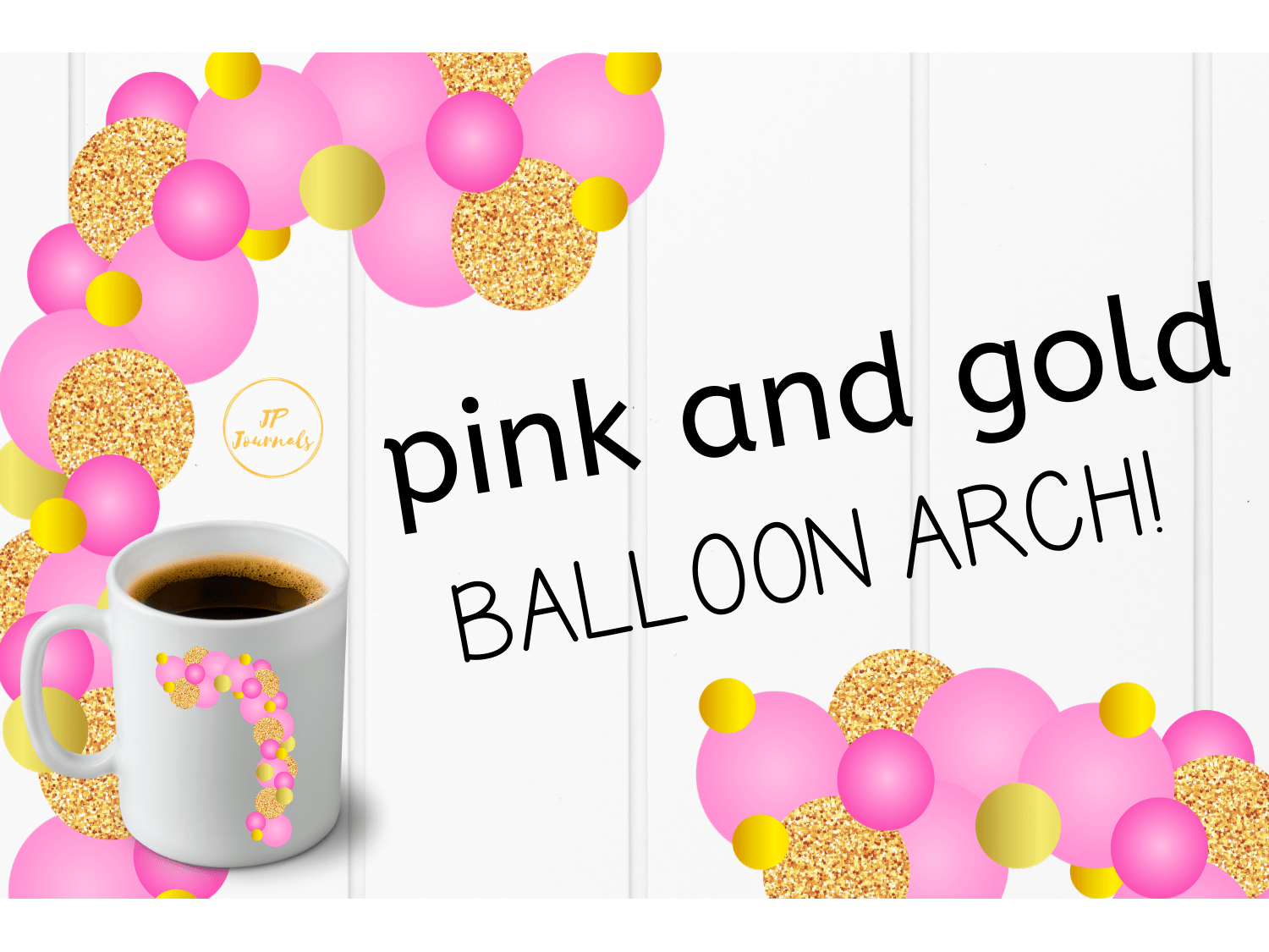 Pink and Gold Balloon Garland Arch Clip Art - Instant Download