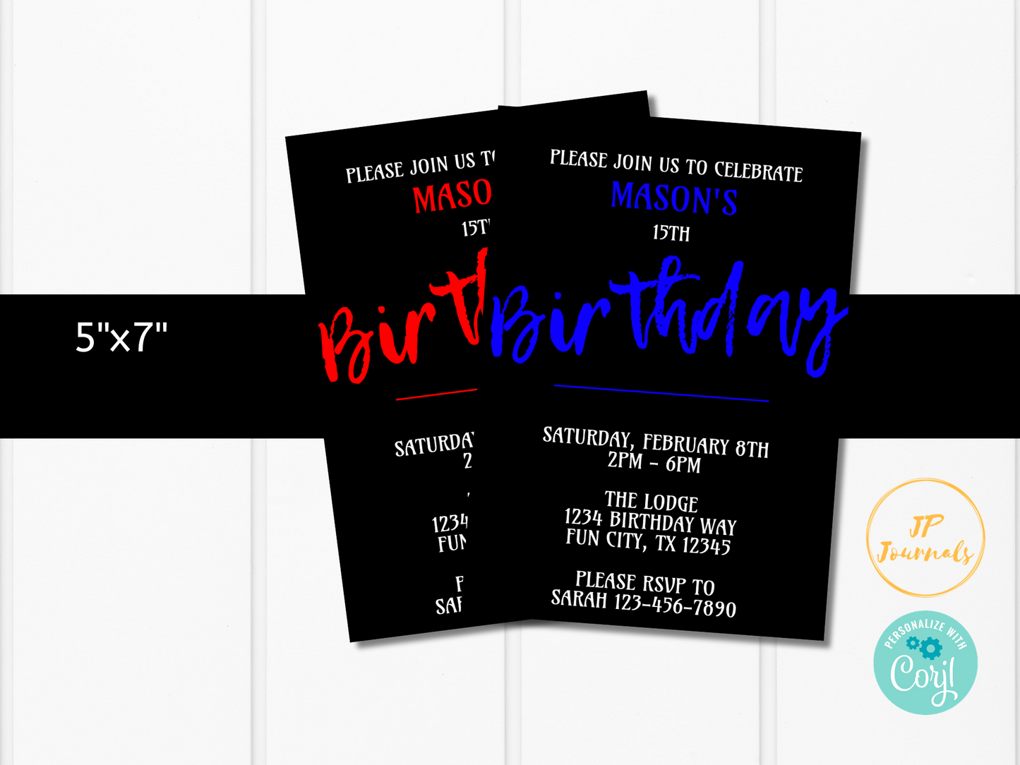 Teen Boy Birthday Party Invitation Template - Masculine Man Tween Invite - Edit and Print - Change Font Colors! - Printable