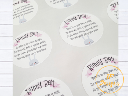 Bunny Bait Label Stickers, Easter Bunny Food DIY Kit Sticker Labels, Easter Bunny Bait Poem
