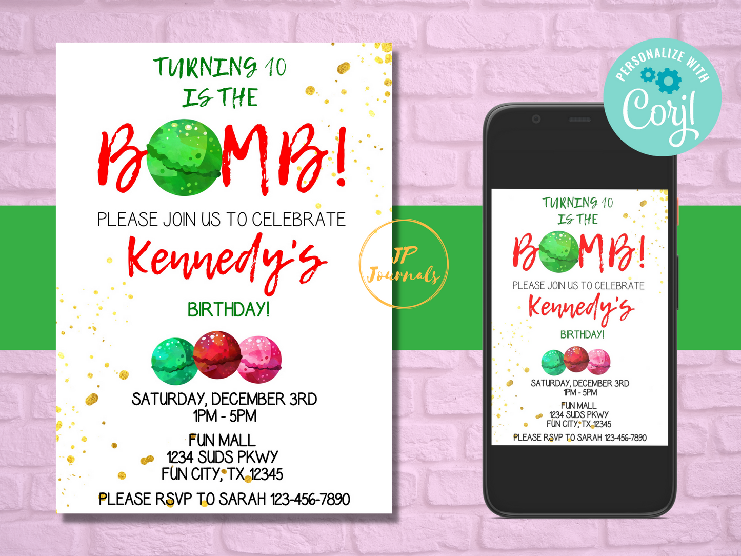 Christmas Themed Bathbomb Birthday Party Invitation Template , Bath Bomb Party Invite for Girls, Bath Bomb Making Party