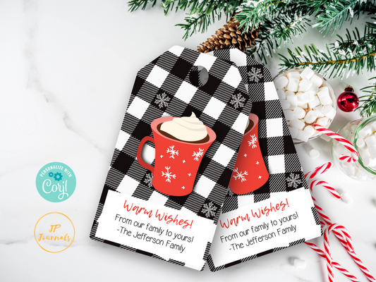 Hot Cocoa Printable Gift Tags - Christmas Hot Chocolate Gift Labels - DIY Personalized - Bonus Direction Tag Included - Edit and Print