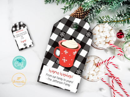 Hot Cocoa Printable Gift Tags - Christmas Hot Chocolate Gift Labels - DIY Personalized - Bonus Direction Tag Included - Edit and Print