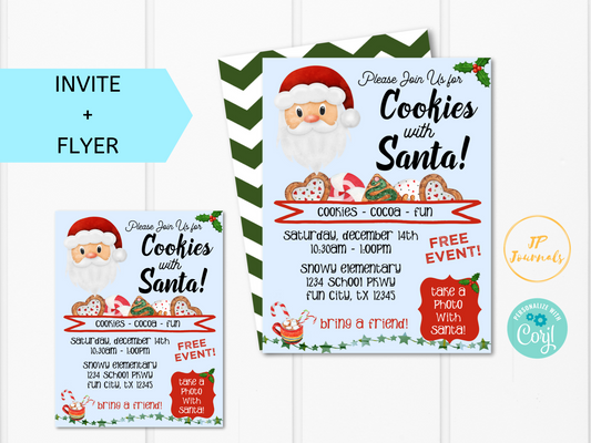 Cookies with Santa Invitation Template - Printable Invite and Flyer - Edit and Print DIY - Church HOA School Office Community Events