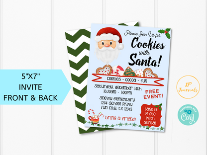 Cookies with Santa Invitation Template - Printable Invite and Flyer - Edit and Print DIY - Church HOA School Office Community Events