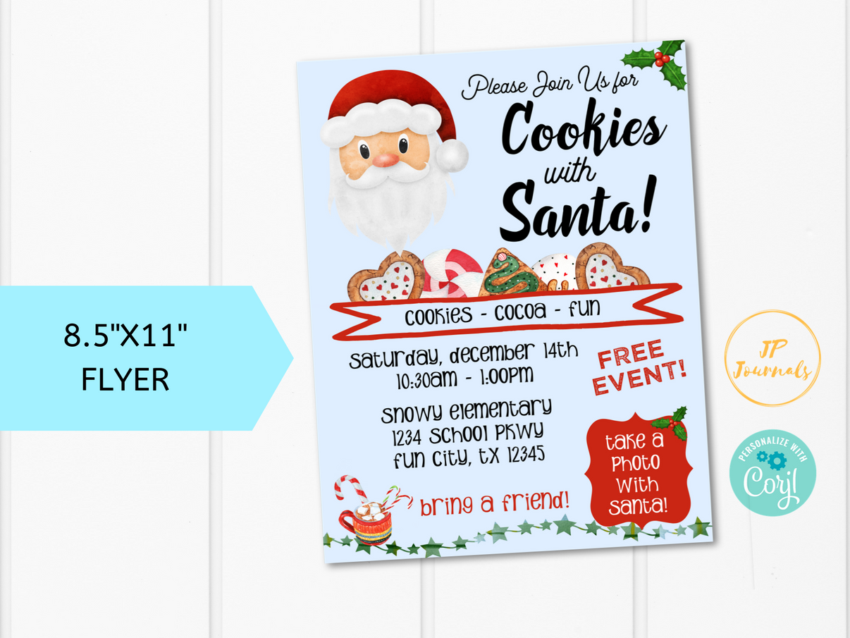 Cookies with Santa Invitation Template - Printable Invite and Flyer ...