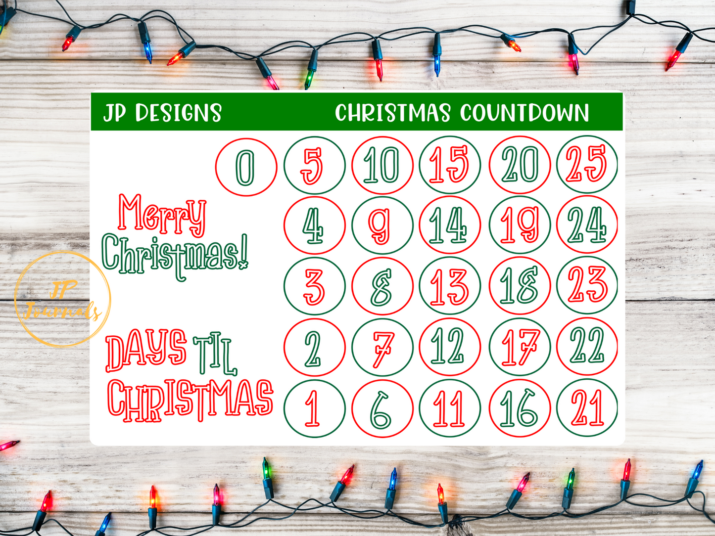 Christmas Countdown Stickers, Days Until Christmas Planner Stickers, Days Til Christmas, 25 Days Christmas