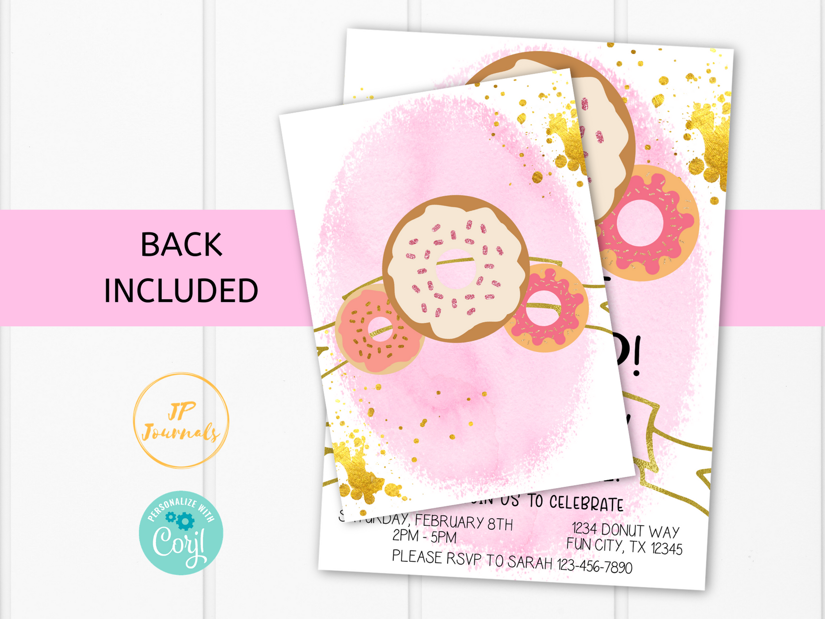 Editable Donut Birthday Party Invitation Template - Pink and Gold for ...