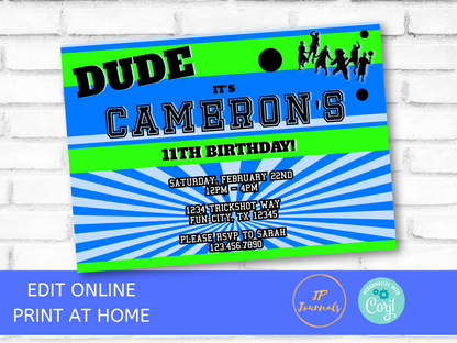 Dude Birthday Party Invitation Template - Perfect for Boys who Love Sports!