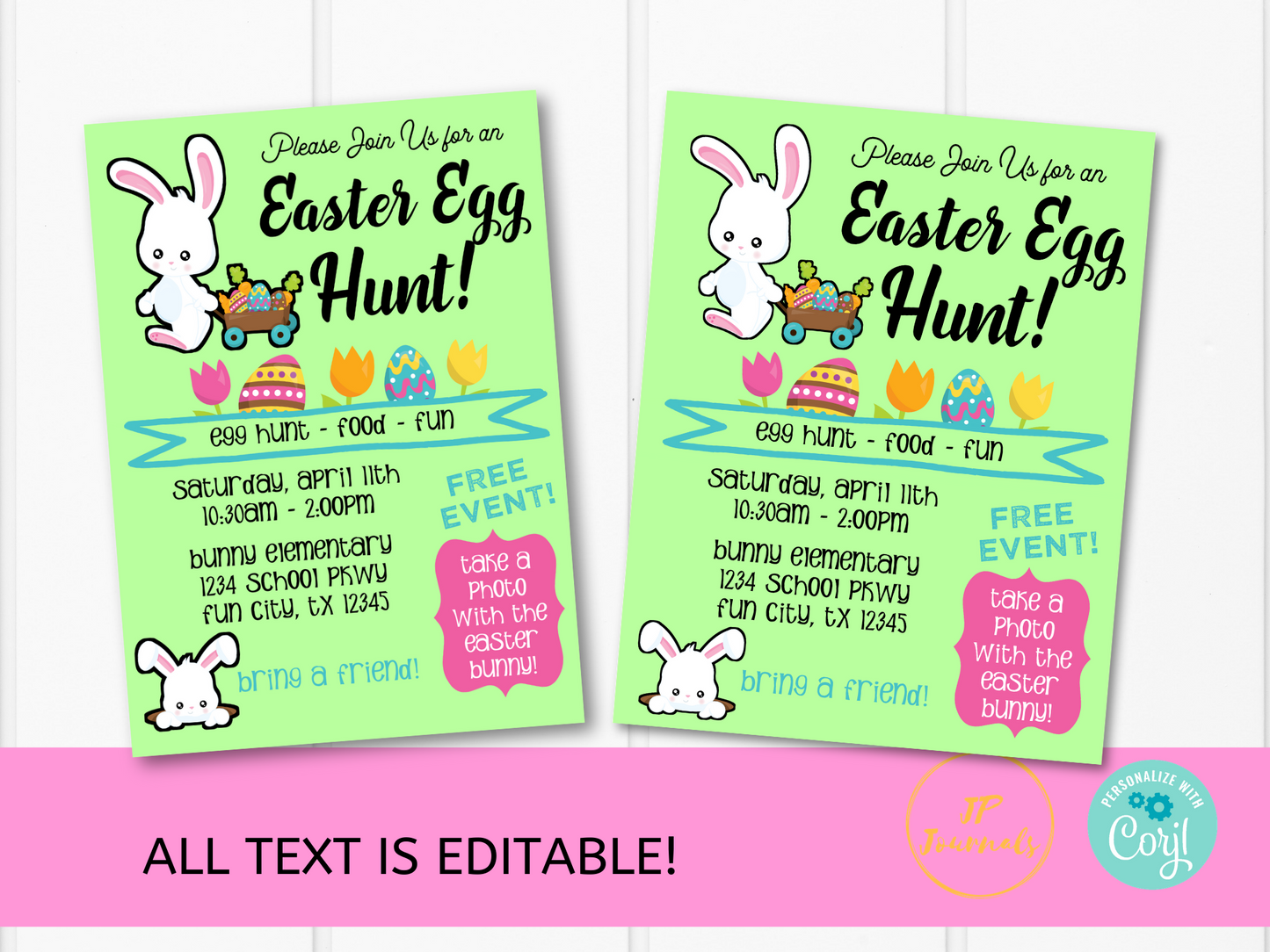 Easter Egg Hunt Invitation Template - Printable Invite and Flyer - Edit and Print DIY - Church HOA School Office Community Events