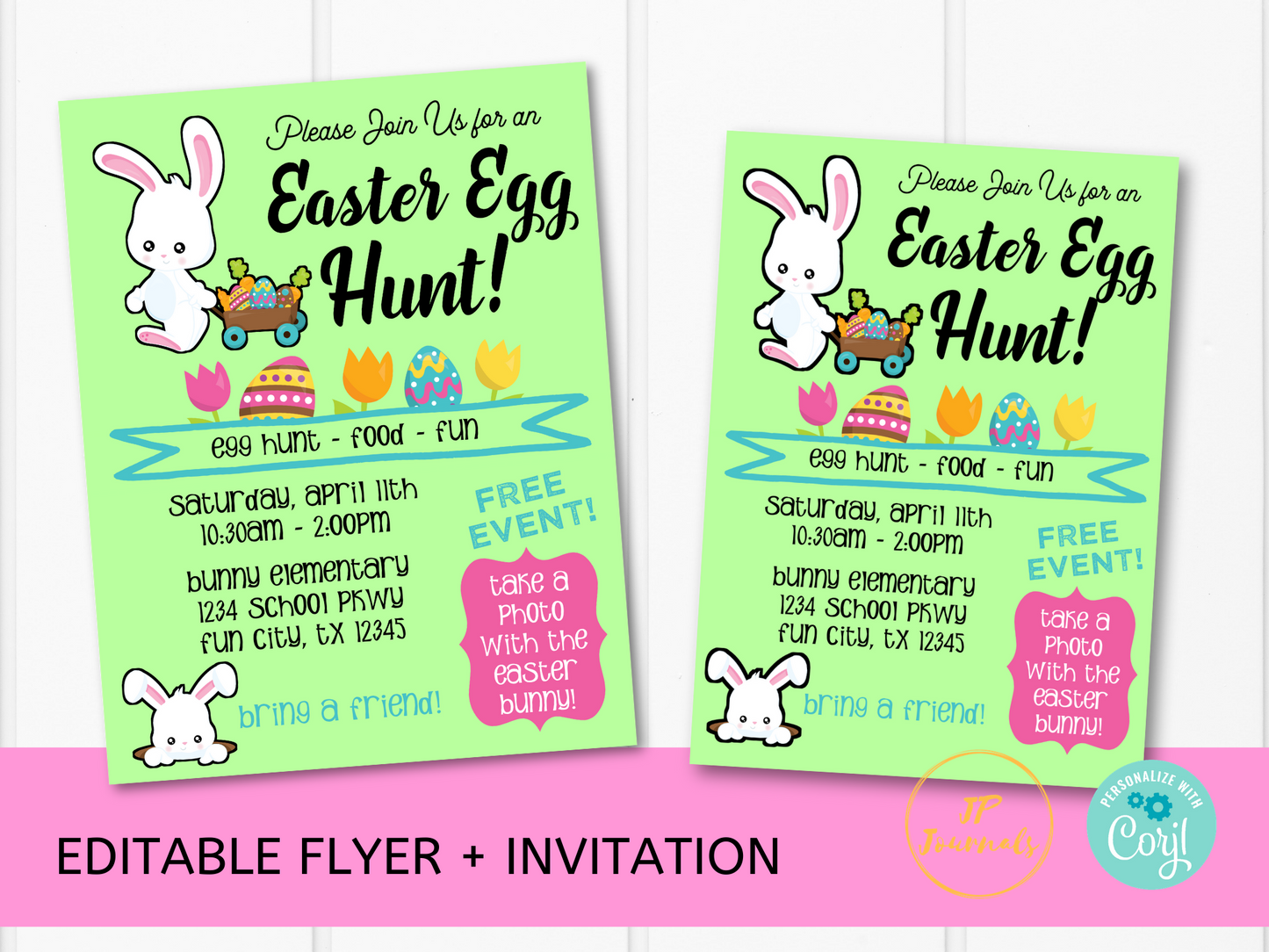 Easter Egg Hunt Invitation Template - Printable Invite and Flyer - Edit and Print DIY - Church HOA School Office Community Events