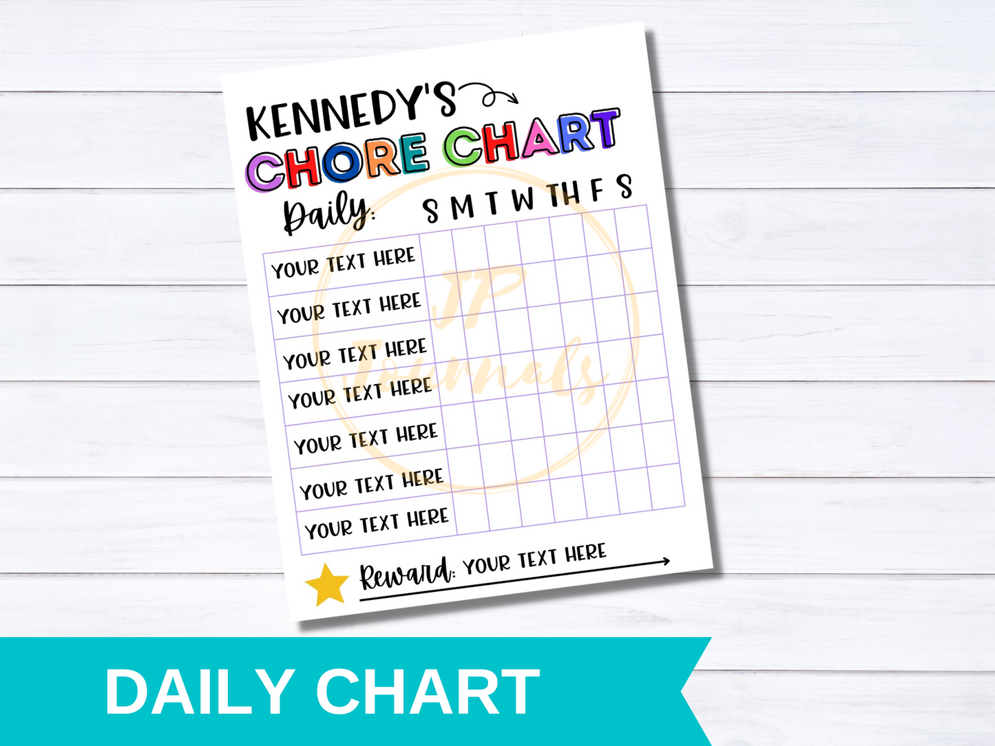 Chore Chart Template, Editable and Printable Daily and Weekly Chore Chart with Reward