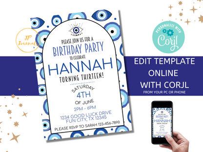 Cute Evil Eye Birthday Party Invitation Template
