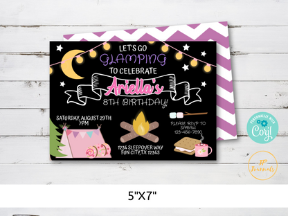 Glamping Camping Slumber Party Birthday Party Invitation for Girls - DIY Edit Printable Invite - Download and Print! Tween Birthday Party