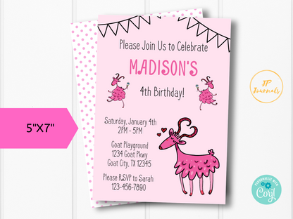 Pink Goat Birthday Party Invitation Template