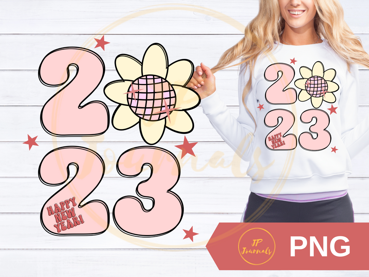 Retro New Year 2023 Sublimation Design, Groovy New Year 2023 Disco Ball Pastel Pink Sublimation File Digital Download PNG