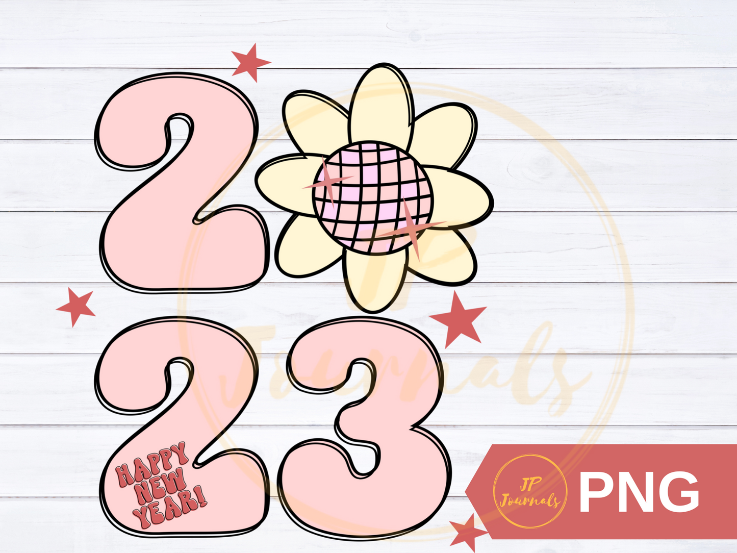 Retro New Year 2023 Sublimation Design, Groovy New Year 2023 Disco Ball Pastel Pink Sublimation File Digital Download PNG