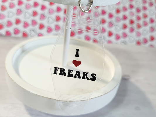 I Love Freaks Acrylic Hotel Keychain