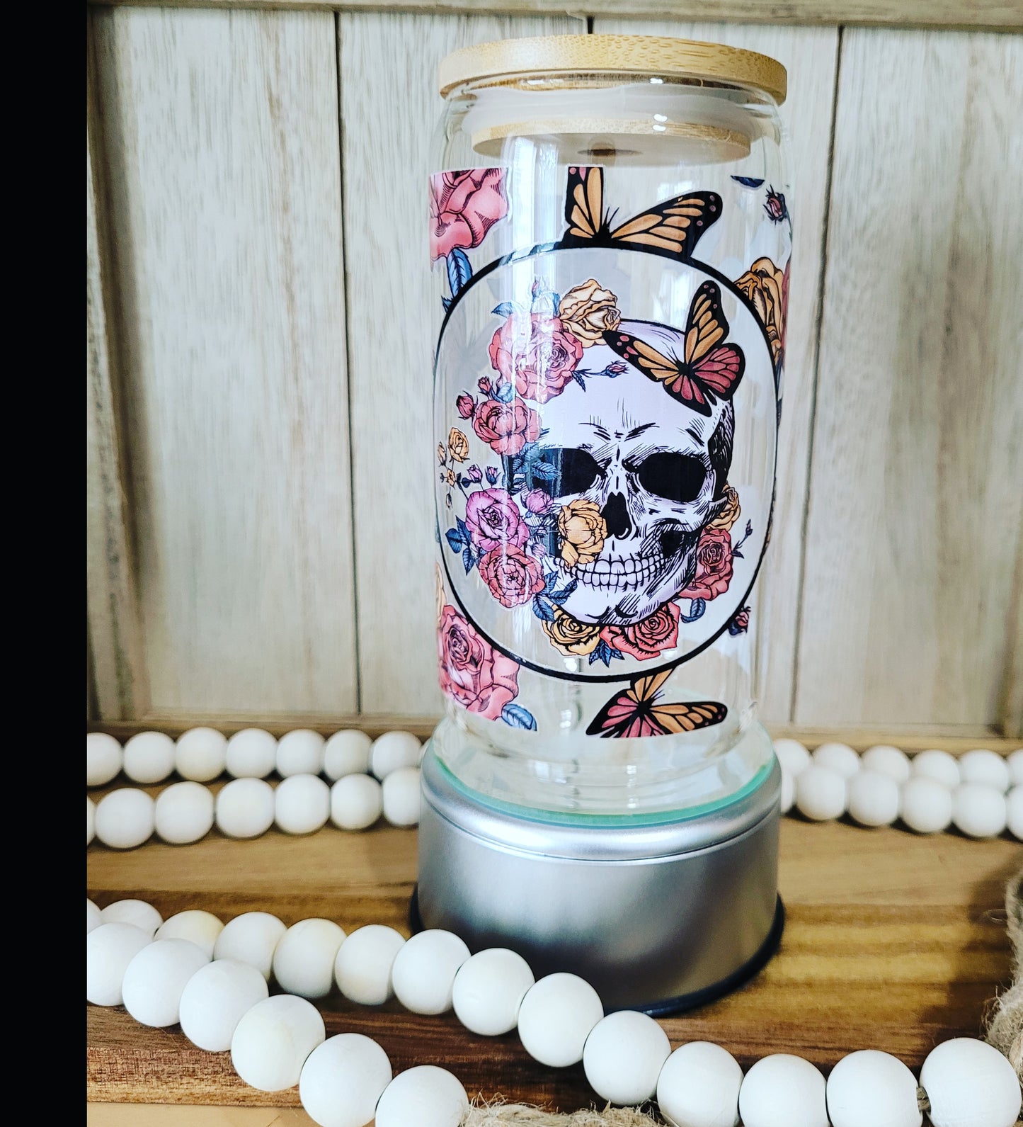 Skull and Roses Glass Cup Tumbler