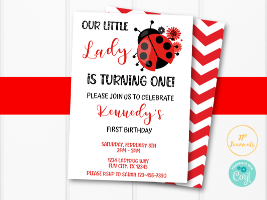 Ladybug Birthday Party Invitation Template -Little Lady Ladybug Birthday Invite for Girls