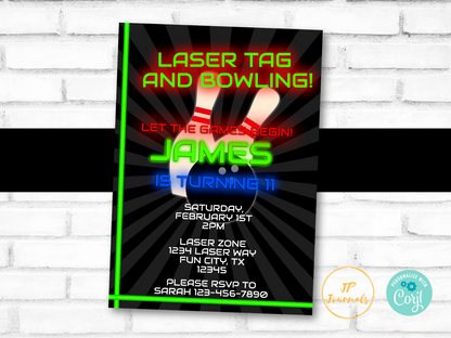 Laser Tag and Bowling Birthday Party Invitation Template