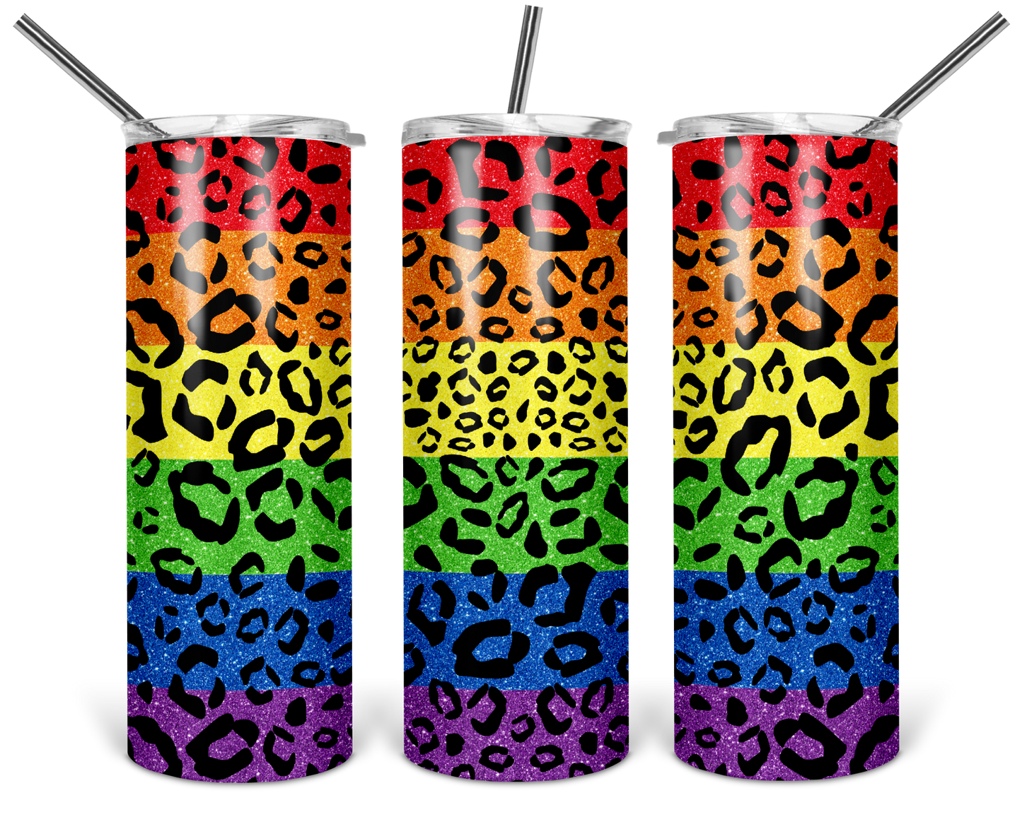Rainbow Cheetah Print 20oz Glitter Tumbler