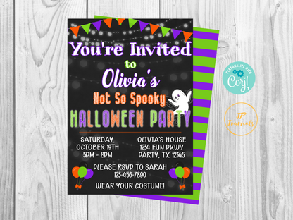 Cute Not So Spooky Halloween Birthday Party Invitation Printable