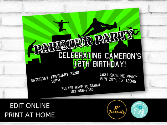 Parkour Birthday Party Invitation Template - Edit & Print