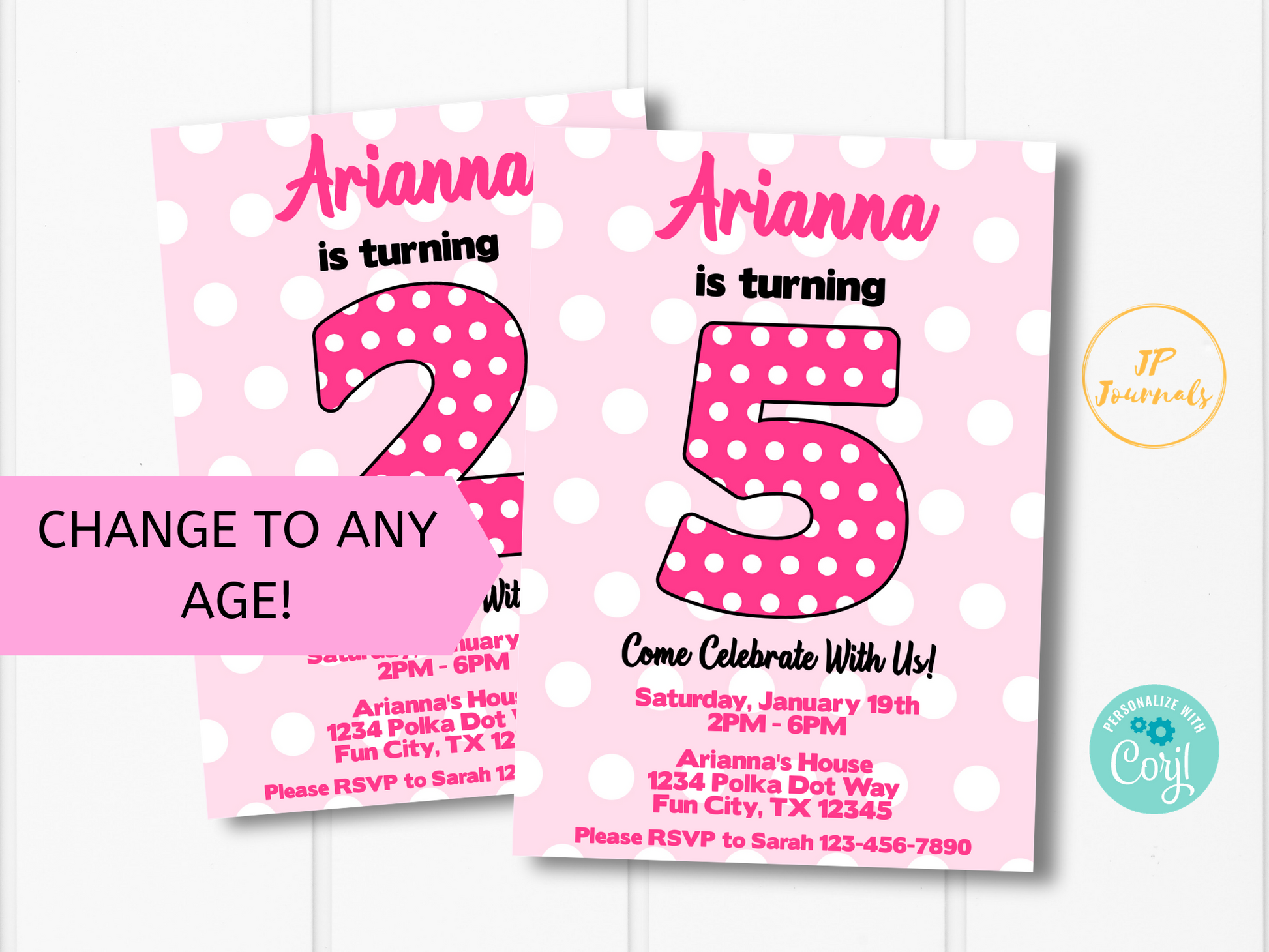 Pink Polka Dot Theme Birthday Party Invitation for Girls