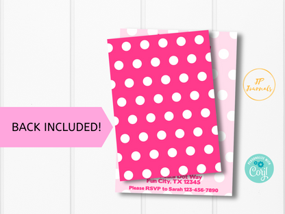 Pink Polka Dot Theme Birthday Party Invitation for Girls - Printable Template - Download and Print! Thank You Tags Included! Pink White Dots