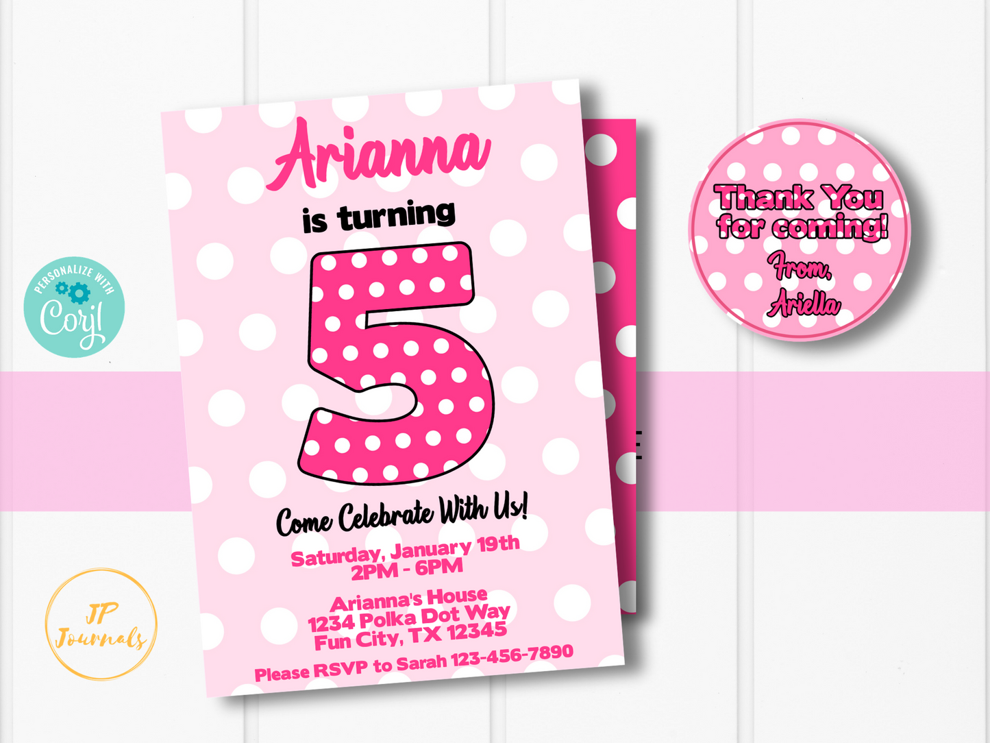 Pink Polka Dot Theme Birthday Party Invitation for Girls