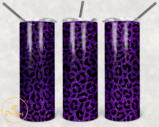 Glitter Purple Cheetah Print 20oz Skinny Tumbler