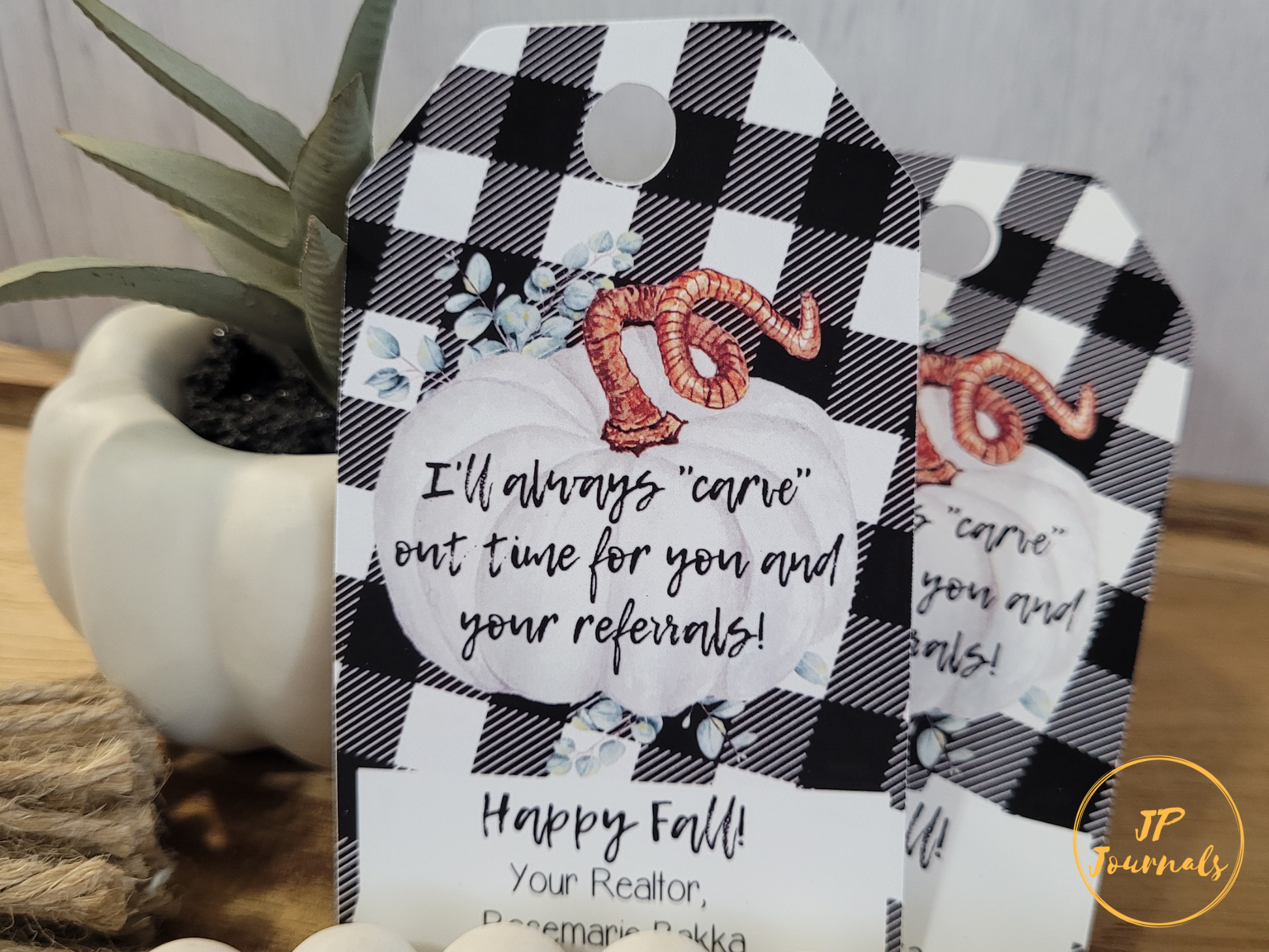 Printed Real Estate Marketing Fall Themed Tags, Carve Out Time for Referrals
