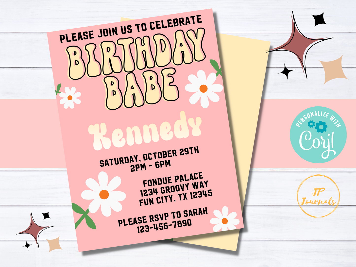 Retro Birthday Invitation for Girls, Retro Birthday Girl Invite for Retro Birthday Party, Birthday Babe