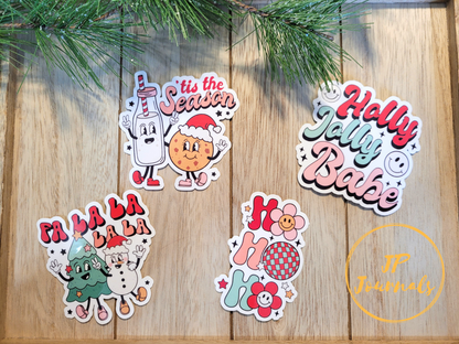 Retro Christmas Sticker Set, Groovy Cute Holiday Sticker Gift, Retro Vibe Christmas Laptop Decals