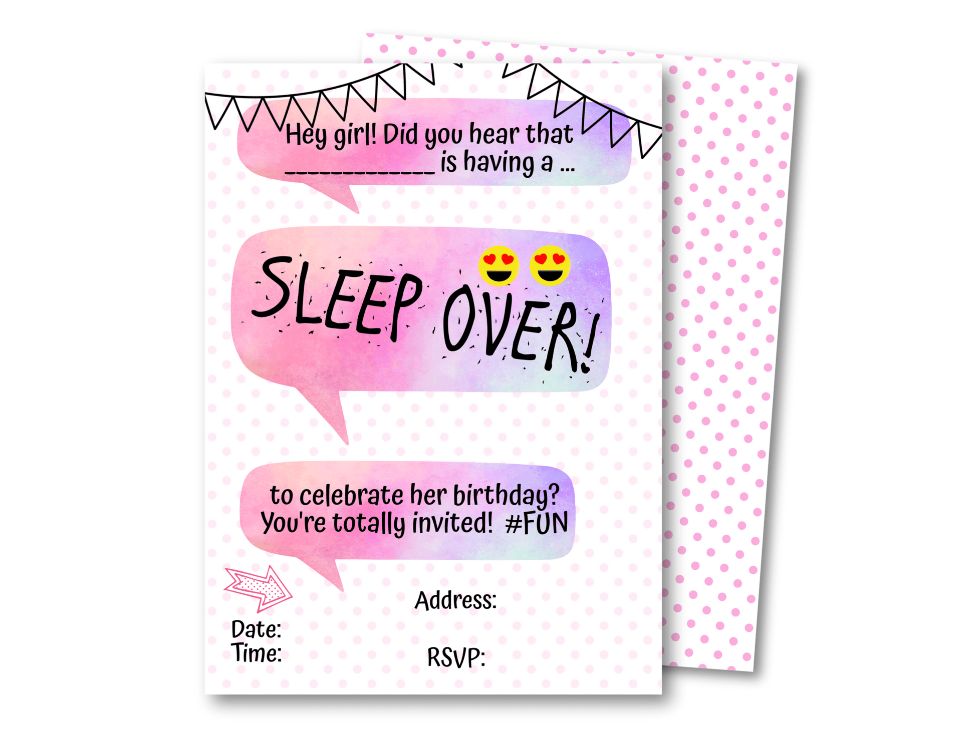 Printed Sleep Over Birthday Party Invitation for Girls