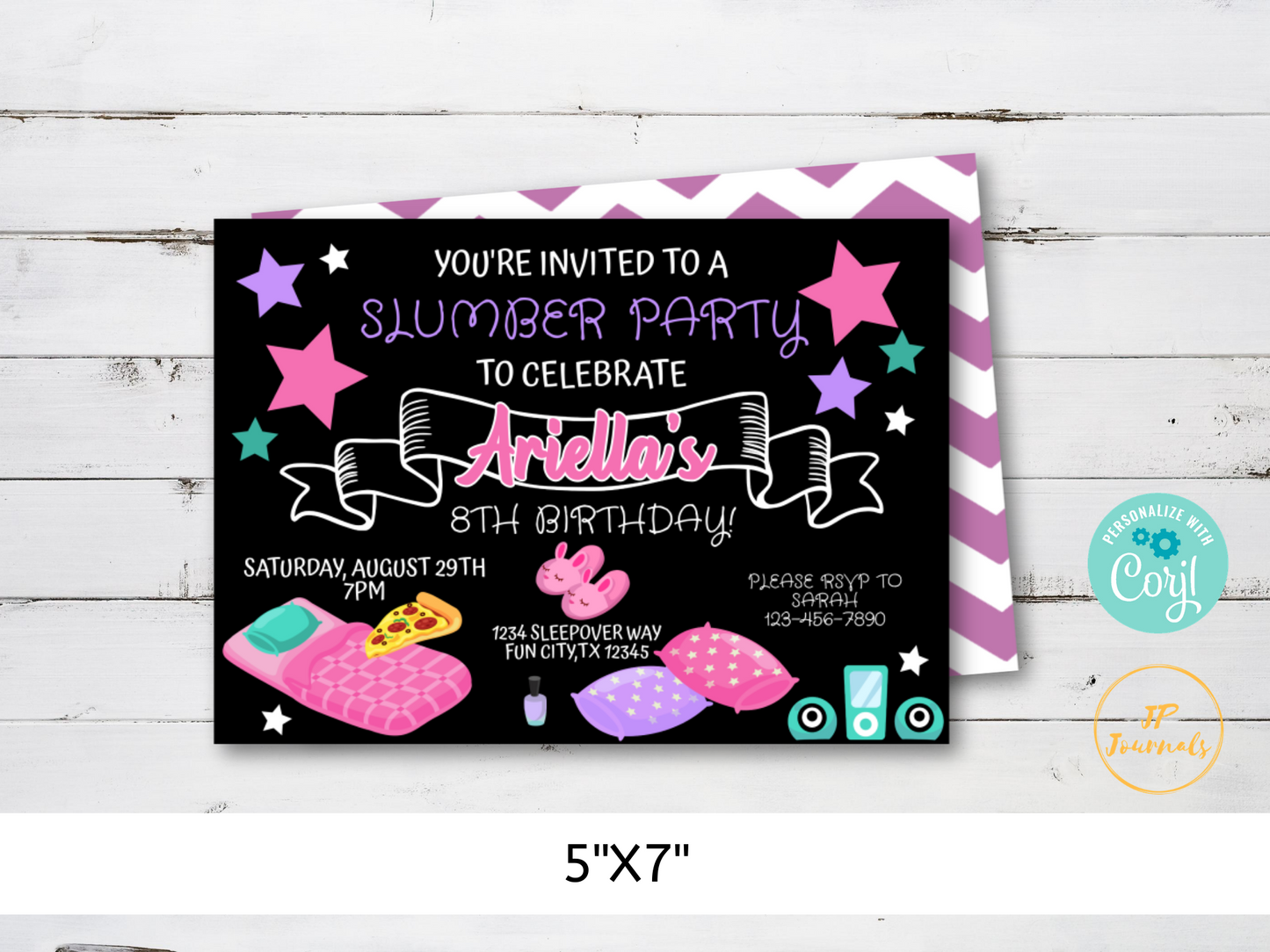Slumber Party Birthday Party Invitation for Girls - DIY Edit Printable Invite - Download and Print! Sleepover Tween Birthday Party