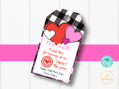 Printable Teacher Valentine's Day Gift Card Tag Label - Keeping Me On Target