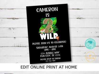 Two Wild 2nd Birthday Party Invitation