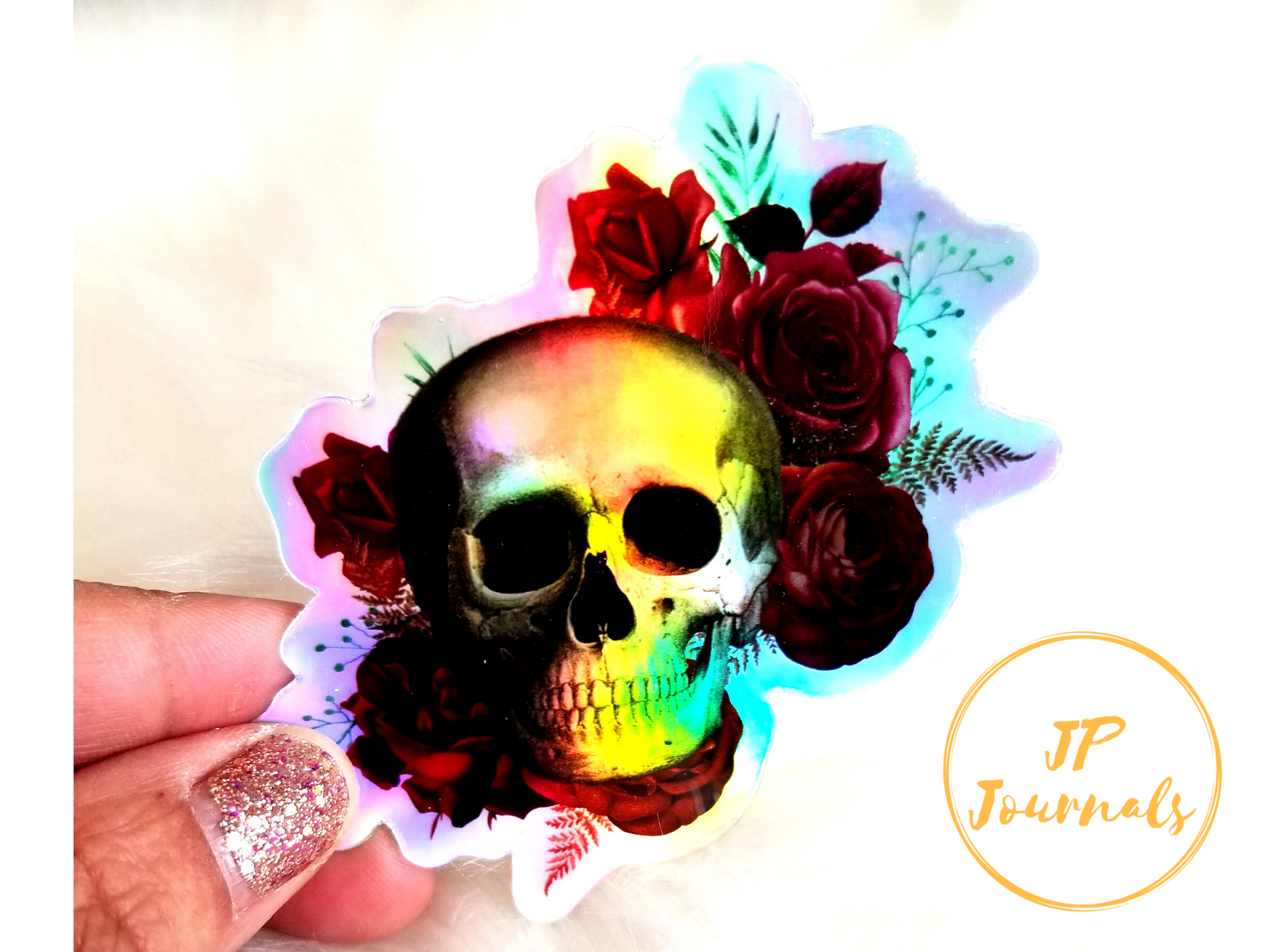 Holographic Skull and Roses Sticker